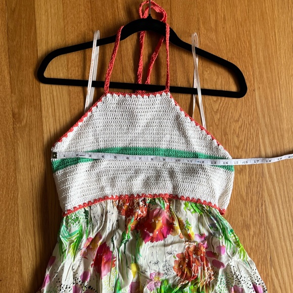 NEW: Farm Rio Halter crochet watercolor floral maxi dress size M - Picture 5 of 8